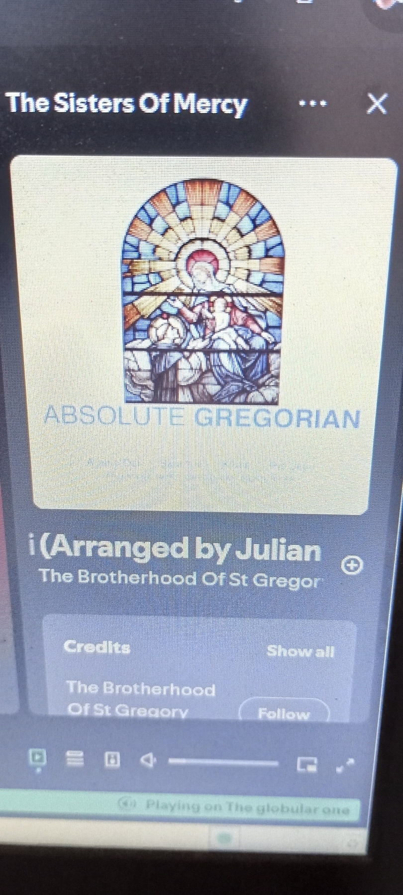 Screenshot of Spotify playing the Sisters of Mercy from 'Absolute Gregorian'